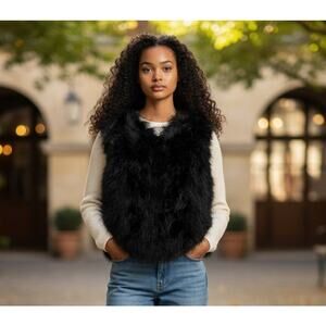 A Type Black 100% Ostrich Feather Vest Sleeveless Glam Statement Gilet Size S